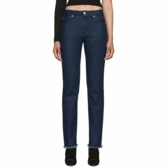 ALYX Pierced Hoop Fray Hem Dark Blue Wash Slim Jeans Size 24  